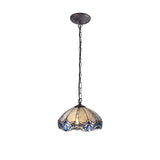 Vintage Tiffany Style Pendant Light with Blue Crystal and Aged Brass Finish, 40cm Shade