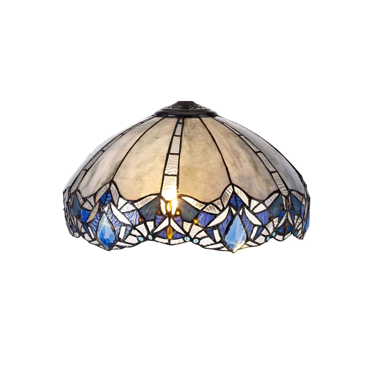 Tiffany Style Pendant with Dual Downlight and Antique Brass Finish, 40cm, Blue/Clear Crystal