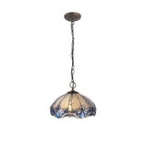 Elegant 3-Light Pendant with Tiffany Shade and Antique Brass Finish
