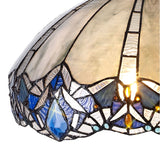 Vintage Tiffany Style 3-Light Uplighter Pendant with Blue & Clear K9 Crystal and Aged Antique Brass