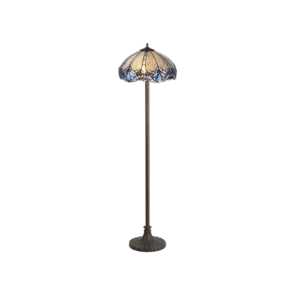 Elegant Dual Light Floor Lamp with Tiffany Blue Shade & Antique Brass Finish