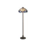 Elegant Dual Light Floor Lamp with Tiffany Blue Shade & Antique Brass Finish