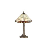 Elegant Amber & Cream Tiffany Table Lamp with Crystal Accents and Antique Brass Finish
