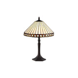 Elegant Octagonal Tiffany Table Lamp with Amber Shade and Antique Brass Finish