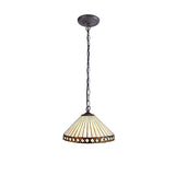 30cm Amber & Cream Tiffany Style Pendant Light with Aged Antique Brass Finish