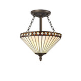 Elegant 3-Light Semi-Flush Mount with Tiffany Glass Shade in Amber and Antique Brass