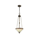 Elegant Amber and Cream Tiffany Uplighter Pendant with Aged Antique Brass Finish