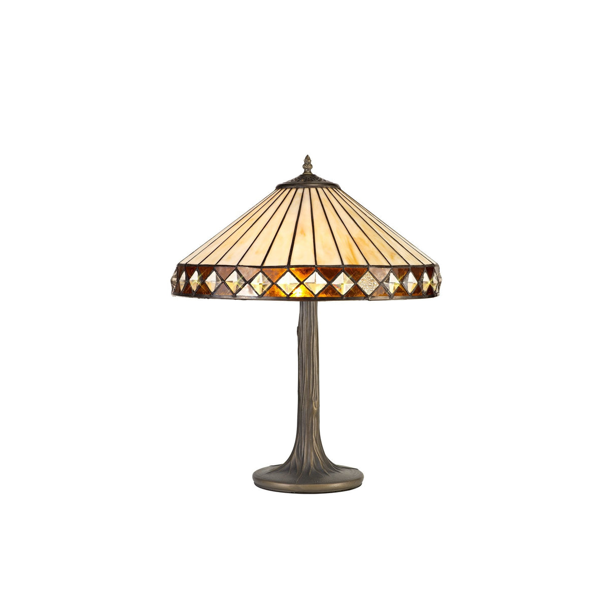 Elegant Dual-Light Tiffany Table Lamp with Amber and Cream Shade in Antique Brass Finish