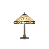 Elegant Dual-Light Tiffany Table Lamp with Amber and Cream Shade in Antique Brass Finish