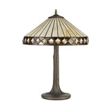 Elegant Dual-Light Tiffany Table Lamp with Amber and Cream Shade in Antique Brass Finish