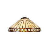 Elegant Amber and Cream Tiffany Style Table Lamp with Crystal Accents and Aged Brass Finish