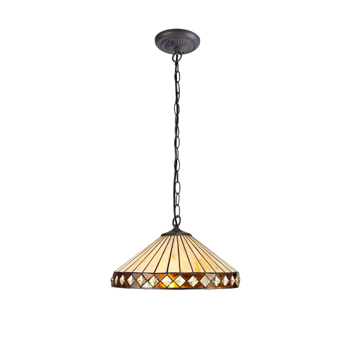 Elegant Amber & Cream Tiffany-Style Pendant Light with Aged Antique Brass Finish