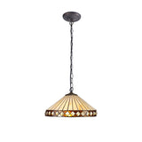 Elegant Amber & Cream Tiffany-Style Pendant Light with Aged Antique Brass Finish