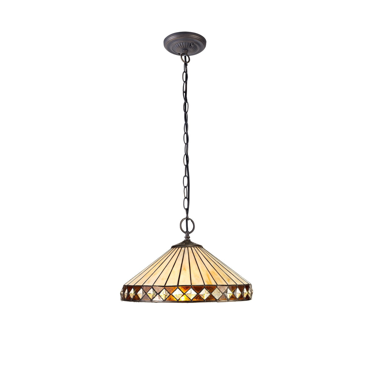 Vintage Elegance: 2-Light Pendant with 40cm Amber Tiffany Shade and Aged Brass Finish