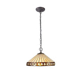 Vintage Elegance: 2-Light Pendant with 40cm Amber Tiffany Shade and Aged Brass Finish
