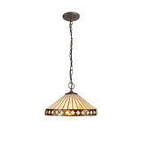 Elegant 3-Light Pendant with Tiffany Shade in Amber and Antique Brass