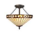 Tiffany Style 3-Light Semi-Flush Ceiling Fixture with Amber and Cream Crystal Shade