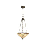 Vintage Style 3-Light Pendant with Amber Tiffany Shade and Aged Brass Finish