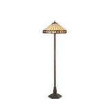 Vintage Amber & Cream Octagonal Tiffany Floor Lamp with Aged Brass Finish