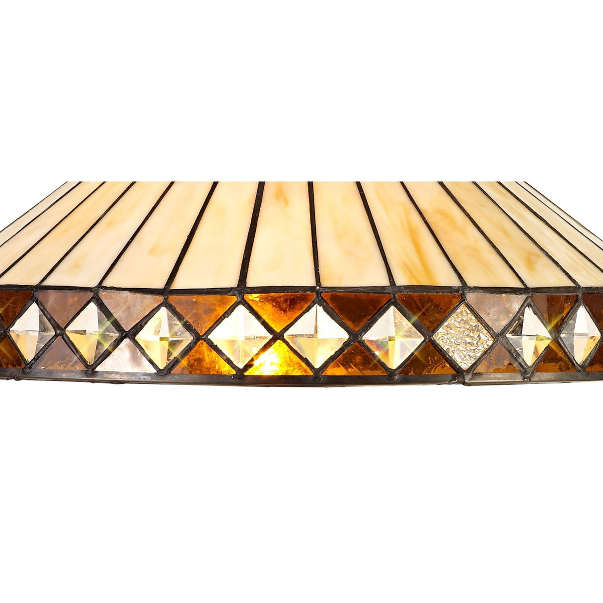 Vintage Amber & Cream Octagonal Tiffany Floor Lamp with Aged Brass Finish