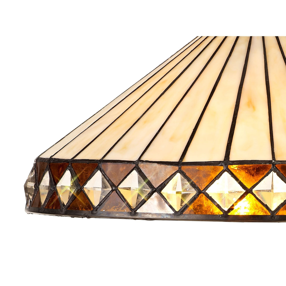 Vintage Amber & Cream Octagonal Tiffany Floor Lamp with Aged Brass Finish