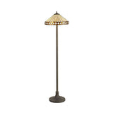 Elegant Stepped Floor Lamp with Tiffany Shade and Antique Brass Finish
