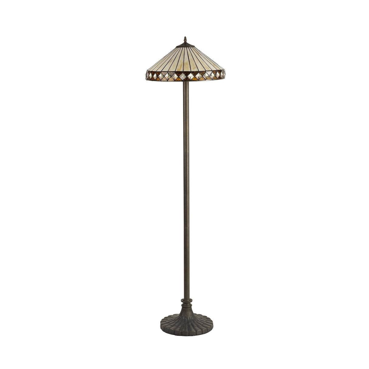 Elegant Stepped Floor Lamp with Tiffany Shade and Antique Brass Finish