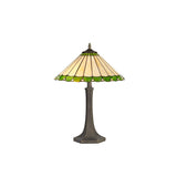 Elegant Octagonal Tiffany Table Lamp with Green and Cream Crystal Shade, Antique Brass Finish