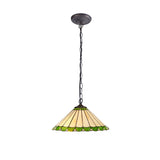 Elegant Tiffany-Style Pendant Light with Green and Cream Crystal Shade, Antique Brass Finish