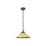 Artisan Tiffany 2-Light Pendant with Green and Cream Shade, Antique Brass Finish