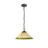 Elegance Collection: Tiffany-Style 3-Light Pendant with Green & Cream Crystal Shade, Antique Brass Finish