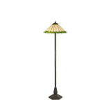 Octagonal Floor Lamp with 40cm Stained Glass Shade in Green/Cream and Aged Antique Brass Finish