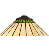 Octagonal Floor Lamp with 40cm Stained Glass Shade in Green/Cream and Aged Antique Brass Finish