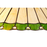 Octagonal Floor Lamp with 40cm Stained Glass Shade in Green/Cream and Aged Antique Brass Finish