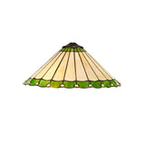 Octagonal Floor Lamp with 40cm Stained Glass Shade in Green/Cream and Aged Antique Brass Finish