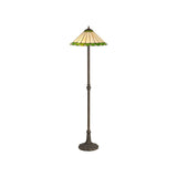 Elegant Leaf Motif Tiffany Floor Lamp with Twin Light E27 and Aged Brass Finish