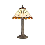 Elegant Amber-Cream Tiffany Table Lamp with Tree-Like Design and Antique Brass Finish