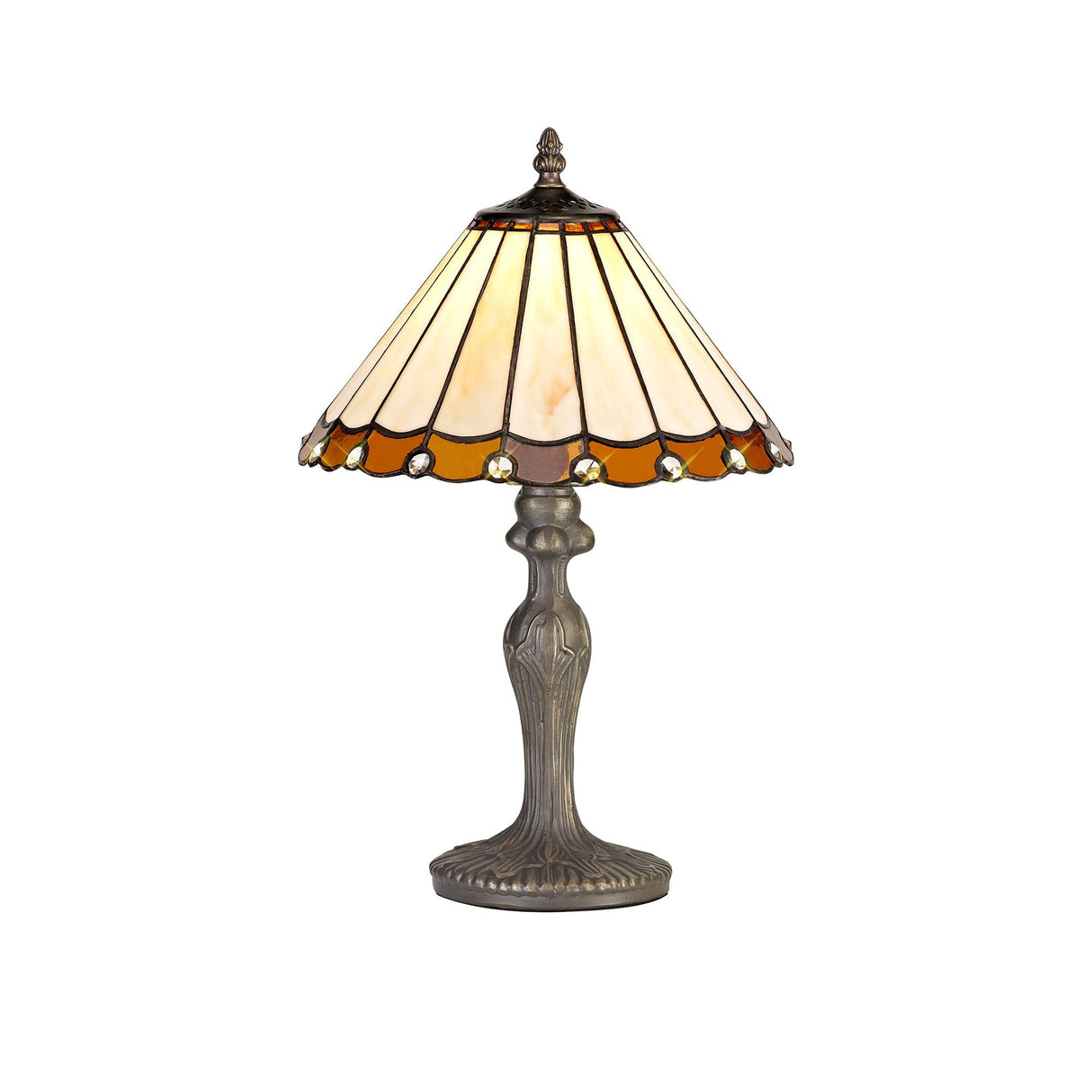 Elegant Curved Table Lamp with 30cm Tiffany Style Shade in Amber and Cream