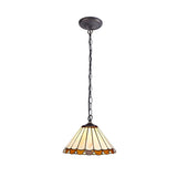 Elegant Amber and Cream Tiffany Pendant Light with Aged Antique Brass Finish