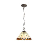 Elegant Tri-Light Tiffany Pendant with Aged Antique Brass Finish