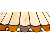 3-Light Semi-Flush Ceiling Fixture with 30cm Tiffany Amber/Cream Shade and Crystal Accents in Aged Antique Brass