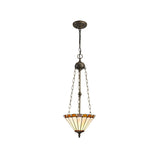 Elegant 3-Light Tiffany Pendant with Amber and Cream Accents in Antique Brass Finish
