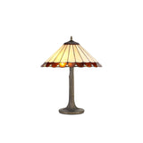Vintage Two-Light Tiffany Table Lamp with Amber & Cream Glass Shade