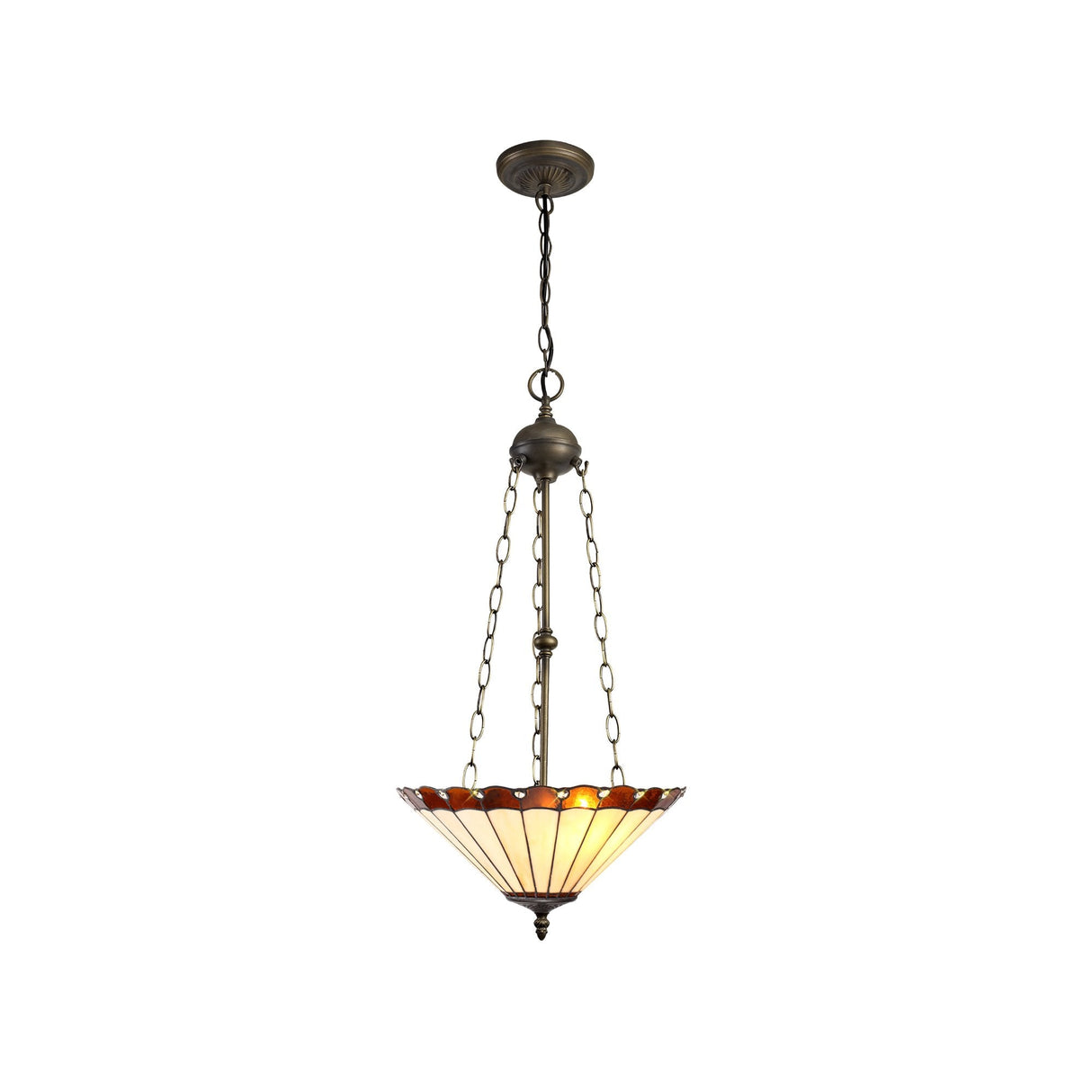 Amber Glow: Antique Brass 3-Light Pendant with Handcrafted Tiffany Shade