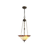 Amber Glow: Antique Brass 3-Light Pendant with Handcrafted Tiffany Shade