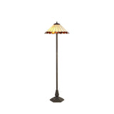 Elegant Octagonal Tiffany Floor Lamp with Amber and Cream Shade in Antique Brass Finish
