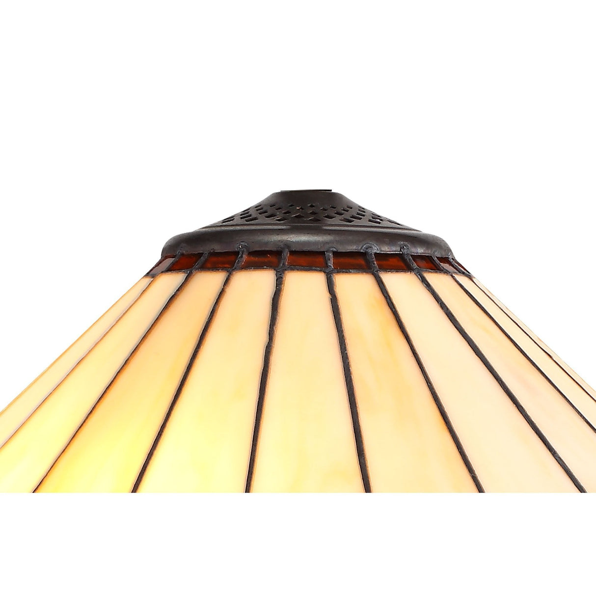 Elegant Octagonal Tiffany Floor Lamp with Amber and Cream Shade in Antique Brass Finish