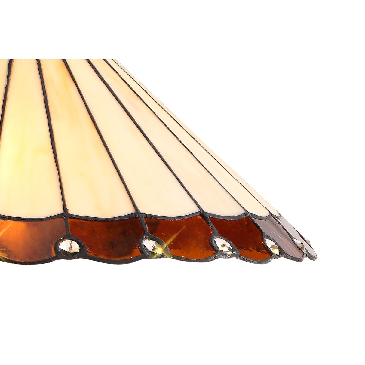 Elegant Octagonal Tiffany Floor Lamp with Amber and Cream Shade in Antique Brass Finish