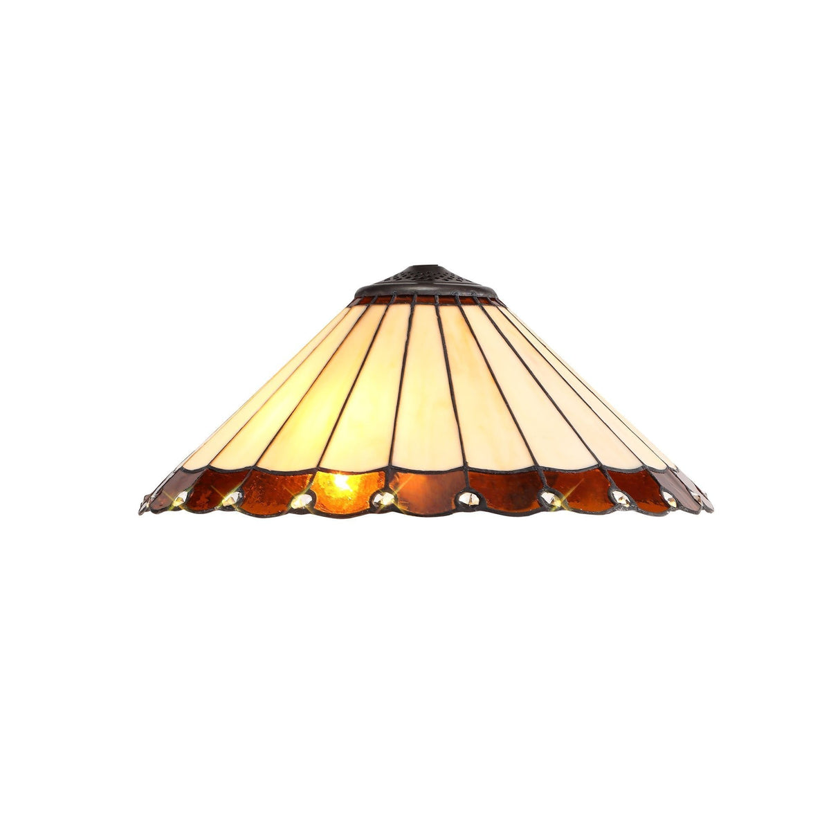 Elegant Octagonal Tiffany Floor Lamp with Amber and Cream Shade in Antique Brass Finish