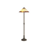 Elegant Antique Brass Floor Lamp with Handcrafted Amber Tiffany Shade and Crystal Accents